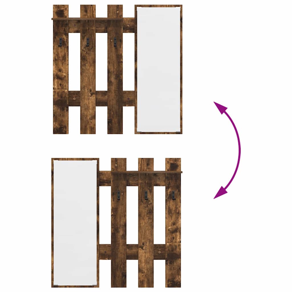 vidaXL Wall-Mounted Coat Rack with Mirror Smoked Oak 100 x 10 x 100 cm