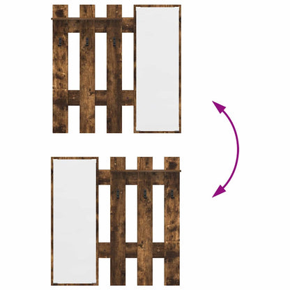 vidaXL Wall-Mounted Coat Rack with Mirror Smoked Oak 100 x 10 x 100 cm