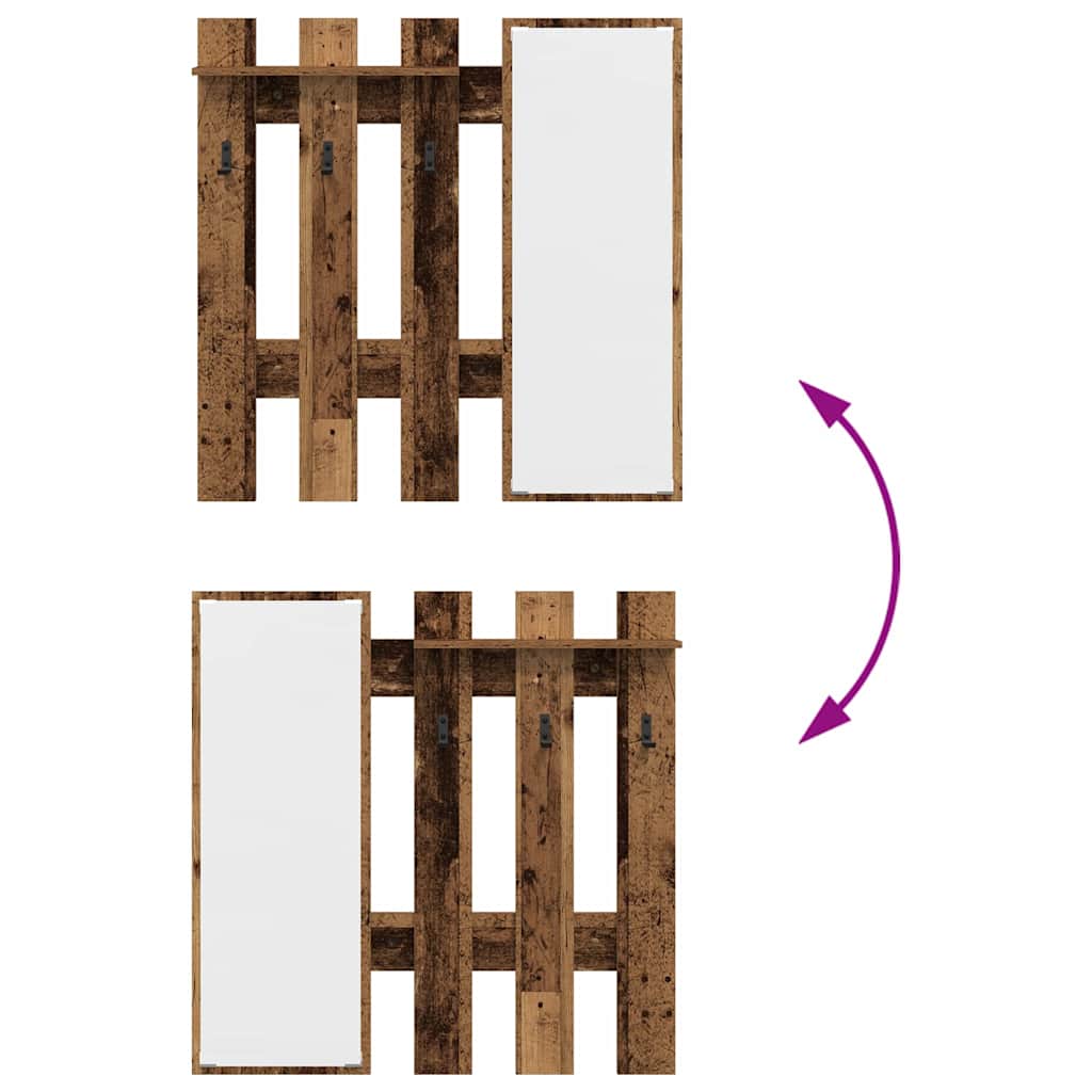 vidaXL Wall-Mounted Coat Rack Wall-mounted Old Wood 100 x 10 x 100 cm