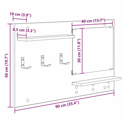 vidaXL Wall-Mounted Coat Rack Old Wood 90 x 10 x 50 cm Engineered wood