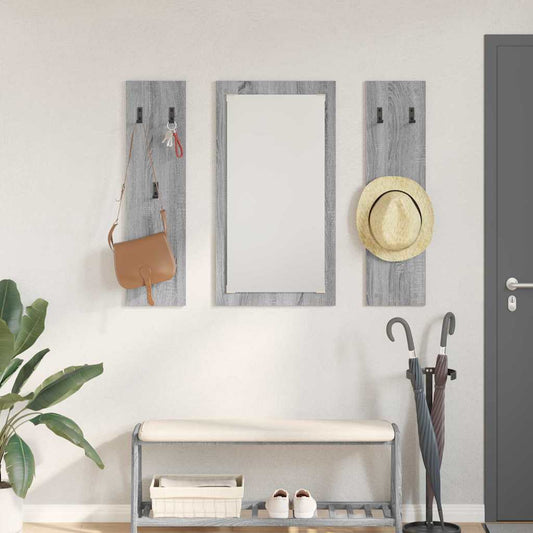 vidaXL Wall-Mounted Coat Rack with Mirror Grey Sonoma 96 x 1.5 x 90 cm