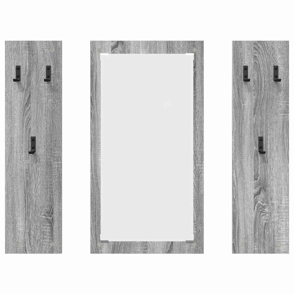 vidaXL Wall-Mounted Coat Rack with Mirror Grey Sonoma 96 x 1.5 x 90 cm