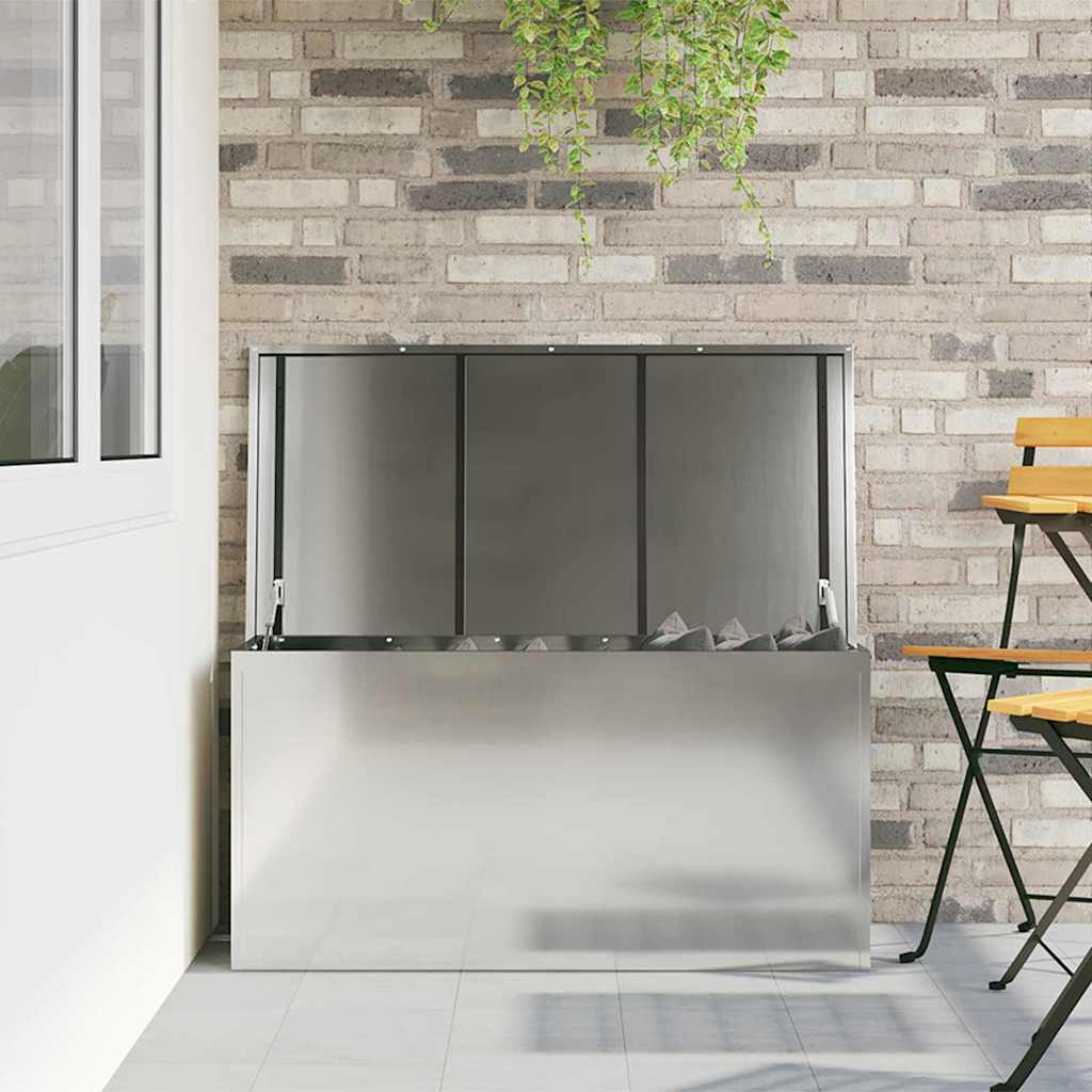 vidaXL Garden Storage Cushion Box Steel 100 x 50.5 x 50 cm 220 Silver
