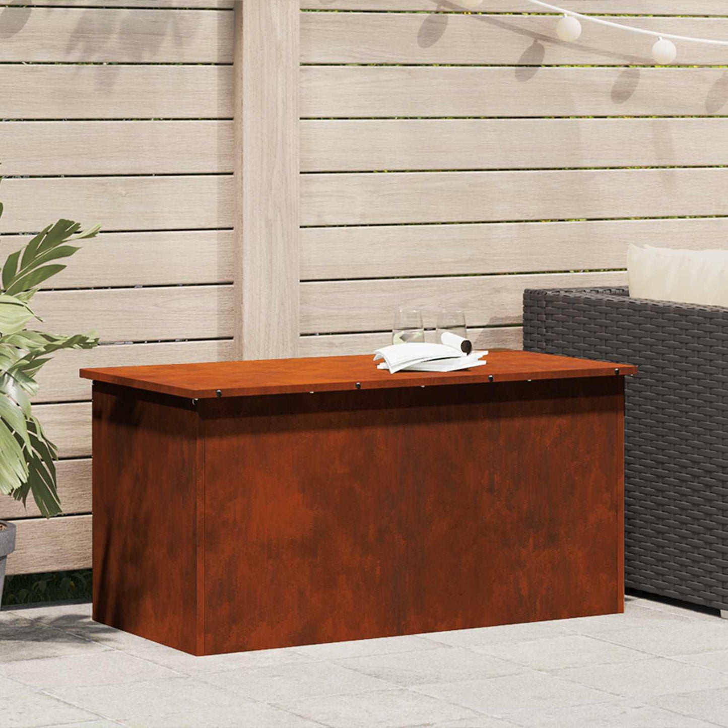 vidaXL Garden Storage Cushion Box Steel 100 x 50.5 x 50 cm 220 Rusty