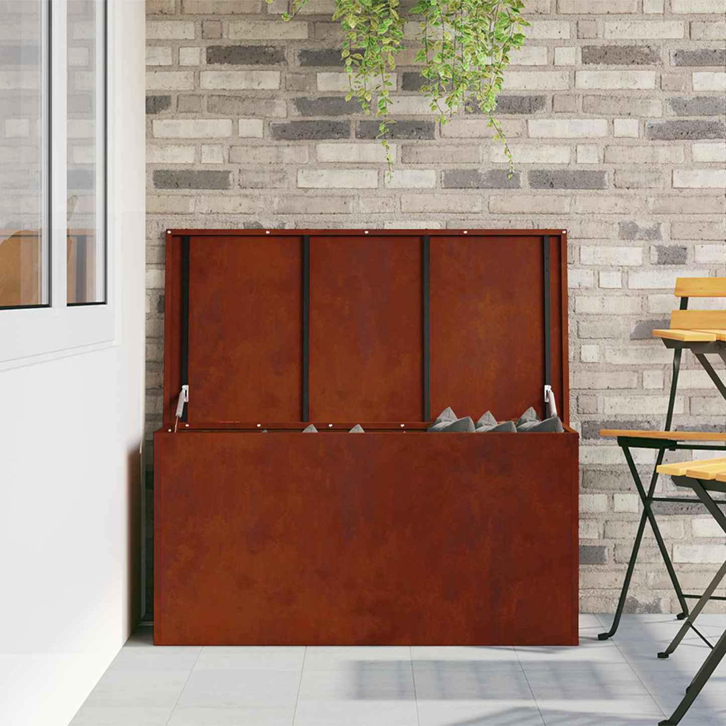 vidaXL Garden Storage Cushion Box Steel 100 x 50.5 x 50 cm 220 Rusty