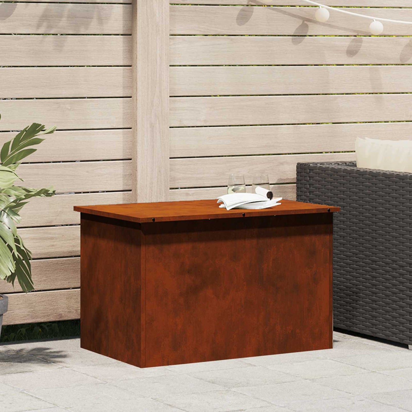 vidaXL Garden Storage Cushion Box Steel 80 x 50.5 x 50 cm Rusty