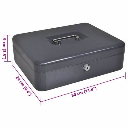 vidaXL Cash Box with Lock Dark grey 30 x 24 x 9 cm Steel