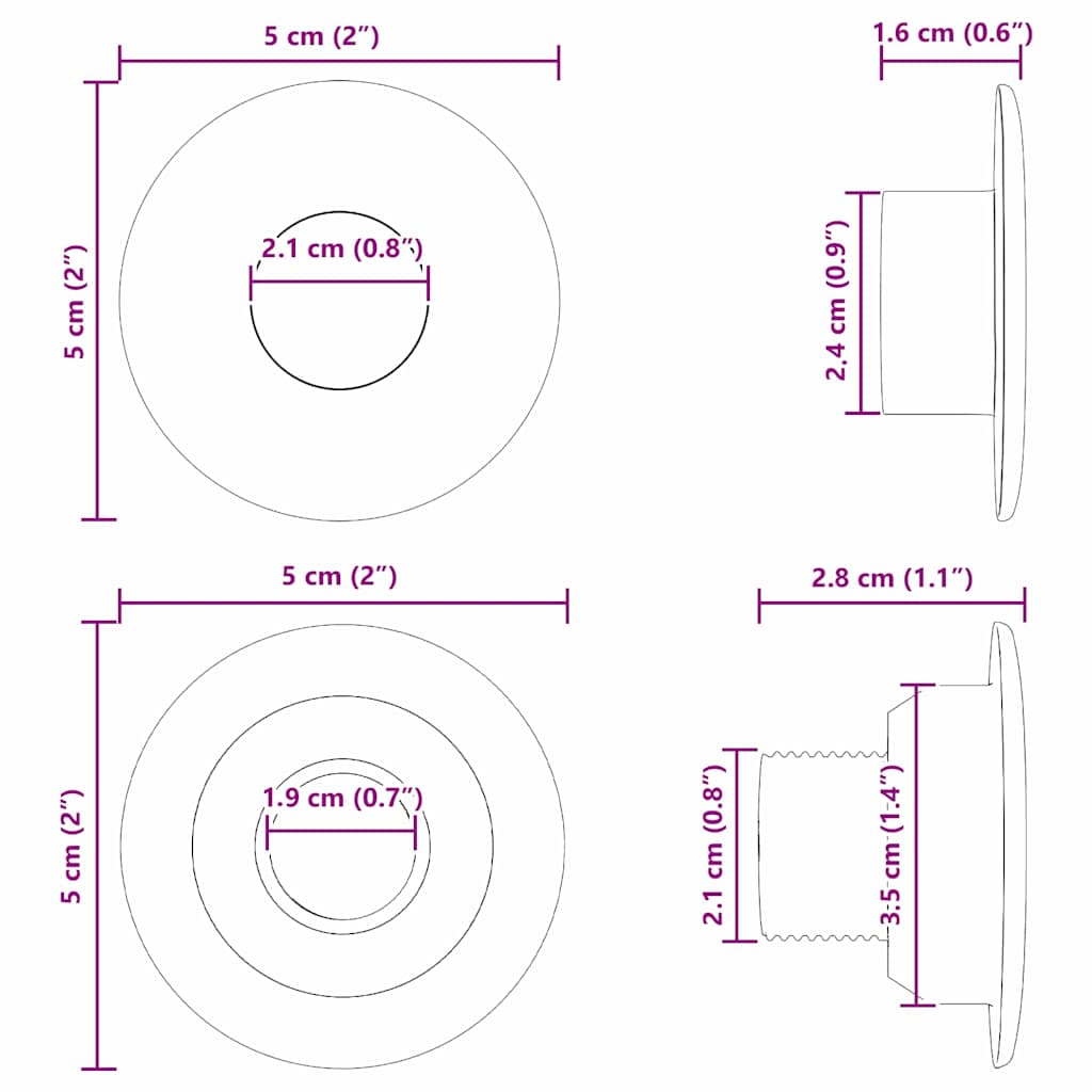 vidaXL Foosball Table Bearings 10 pcs Black 5 x 5 x 2.8 cm PP