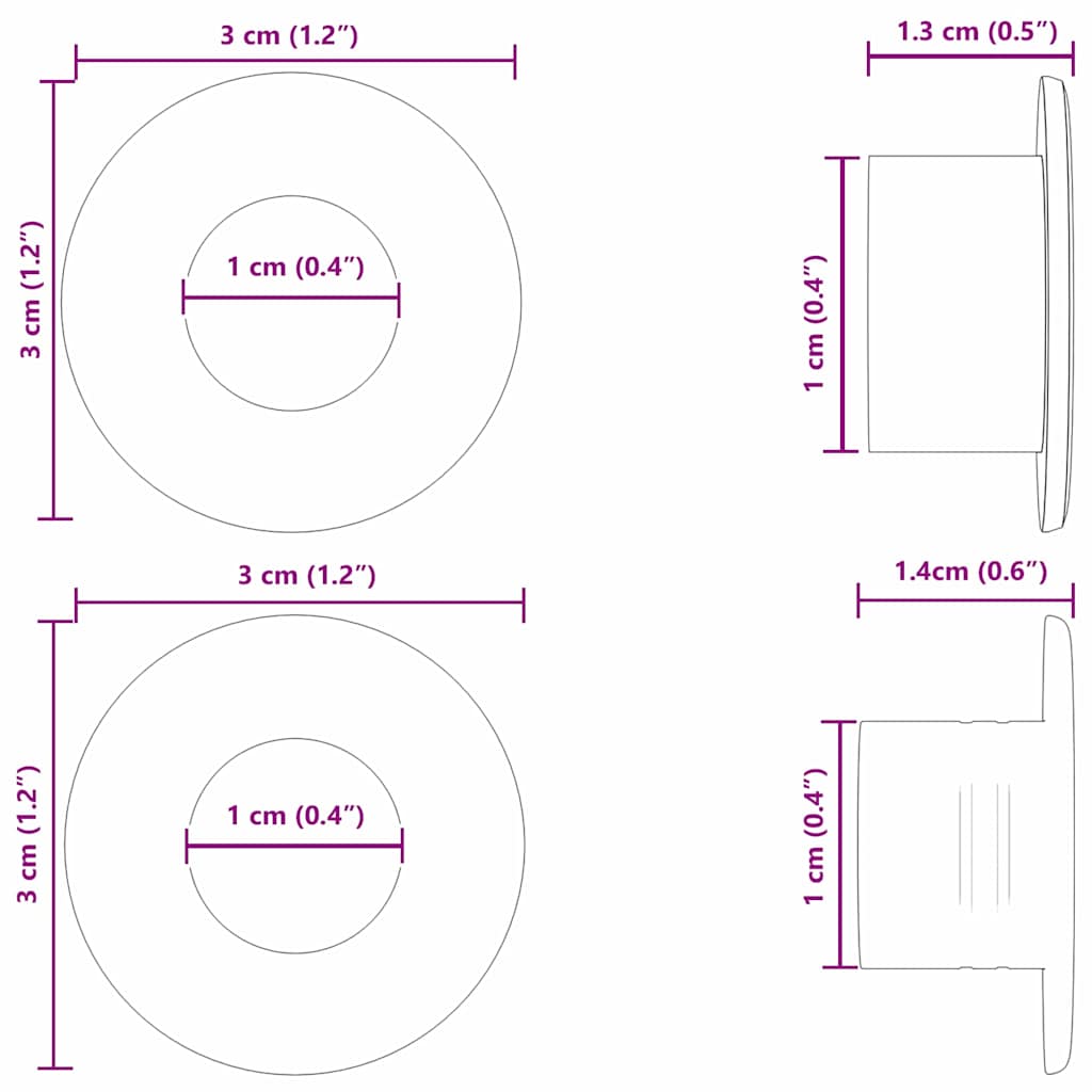 vidaXL Foosball Table Stoppers 10 pcs Black 3 x 3 x 1.4 cm HIPS