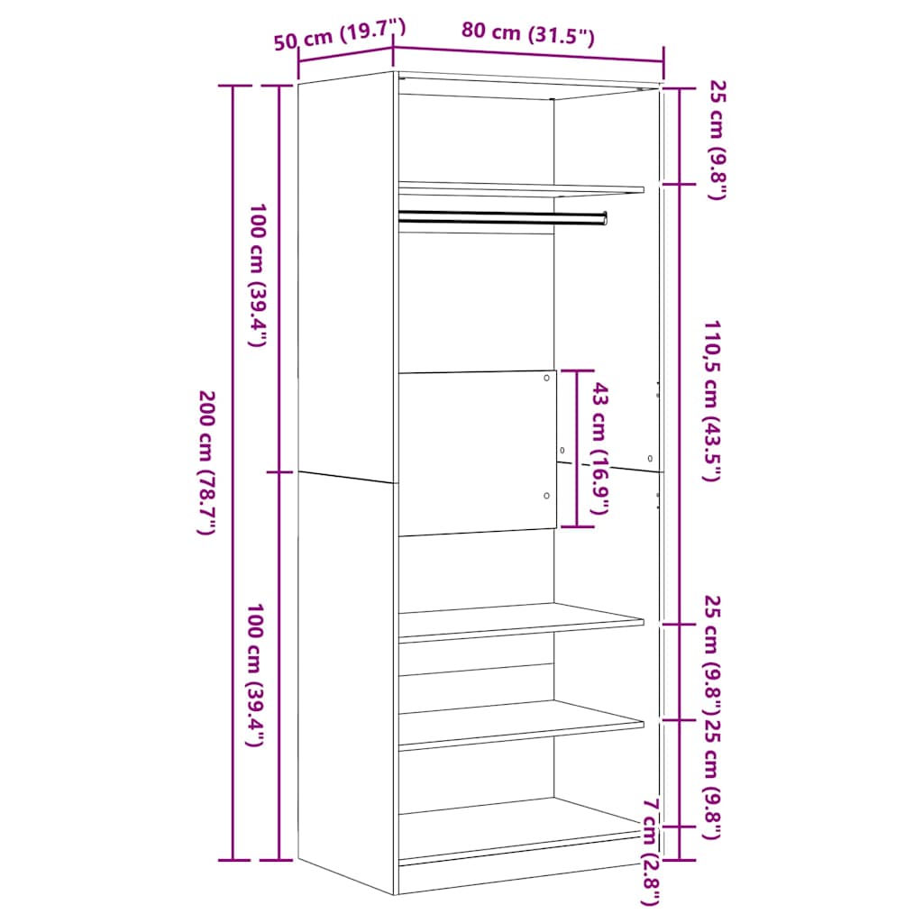 vidaXL Wardrobe Artisan Oak 80 x 50 x 200 cm Engineered Wood