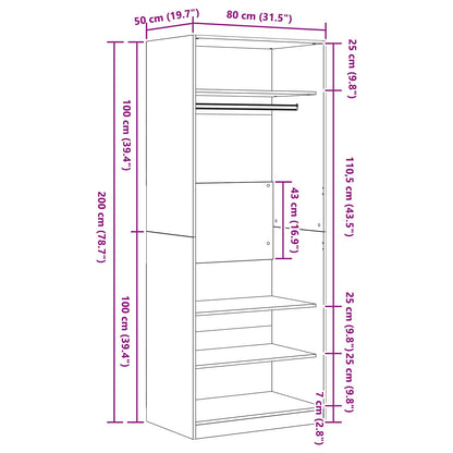 vidaXL Wardrobe Artisan Oak 80 x 50 x 200 cm Engineered Wood
