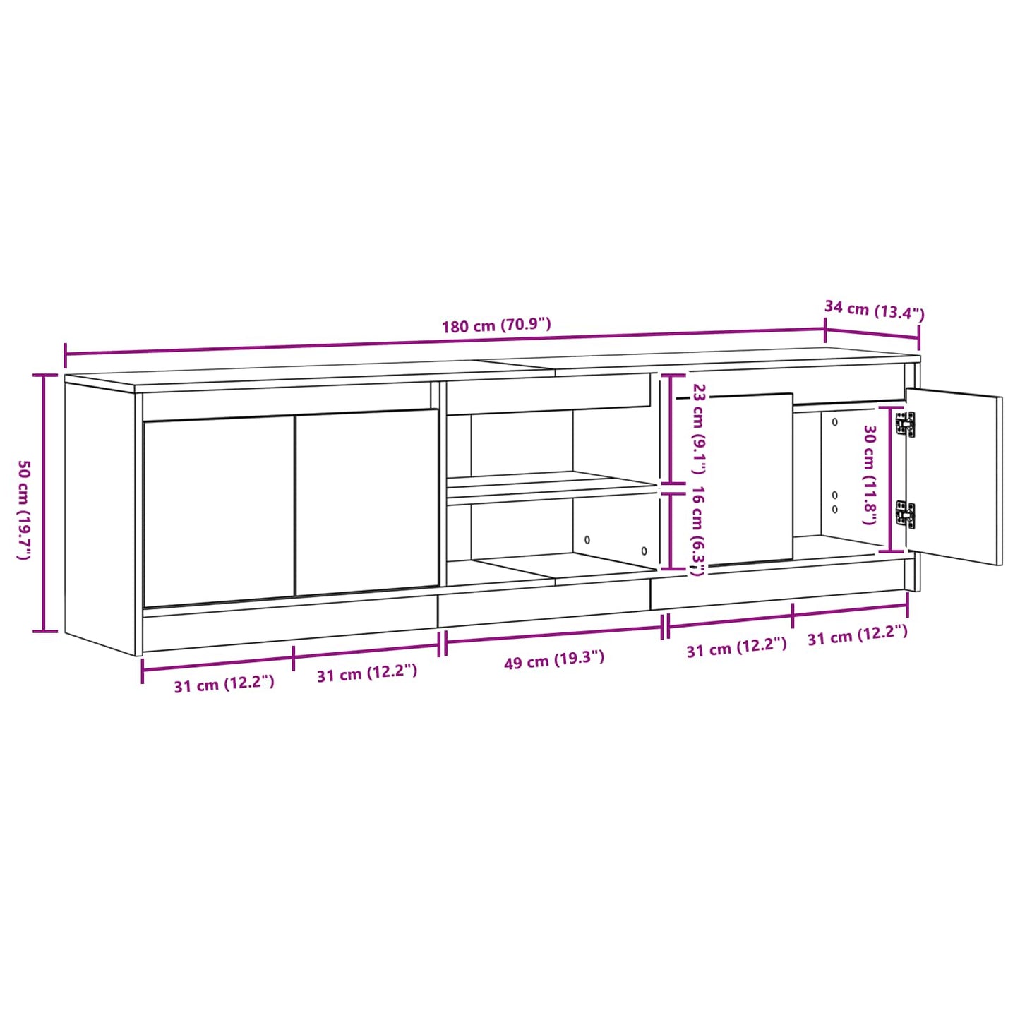vidaXL TV Units 2 pcs Black 180 x 34 x 50 cm Engineered wood