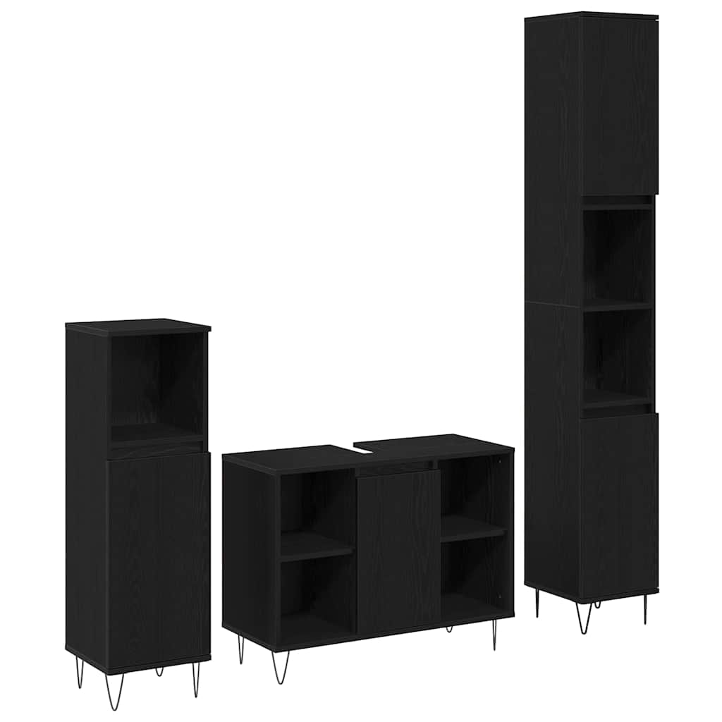vidaXL Bathroom Furniture Set 3 pcs Black Oak Engineered Wood