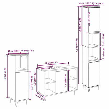 vidaXL Bathroom Furniture Set 3 pcs Black Oak Engineered Wood