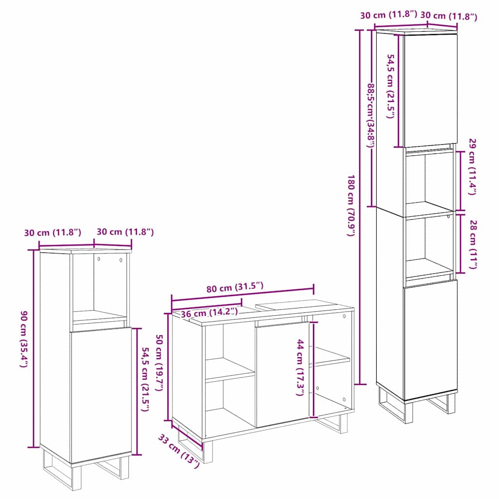 vidaXL Bathroom Furniture Set with Storage 3 pcs Brown Engineered wood