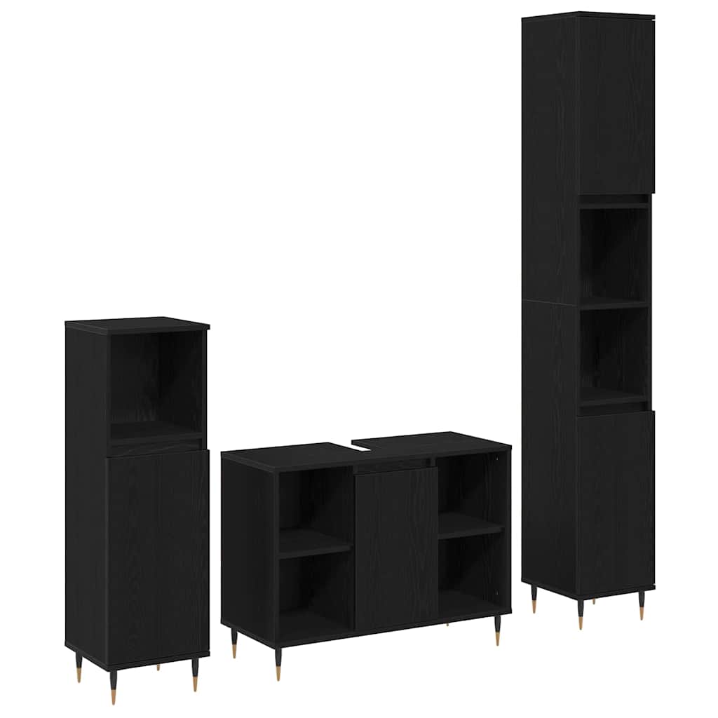 vidaXL Bathroom Furniture Set 3 pcs Black Oak Engineered Wood