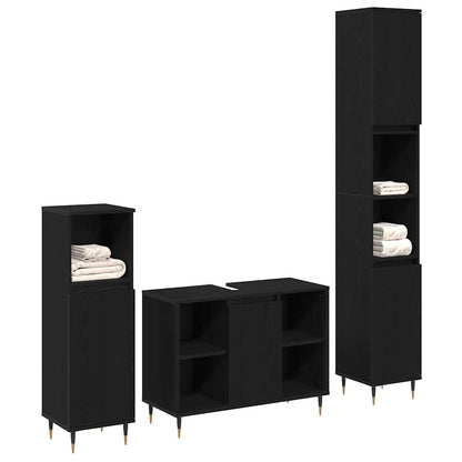 vidaXL Bathroom Furniture Set 3 pcs Black Oak Engineered Wood