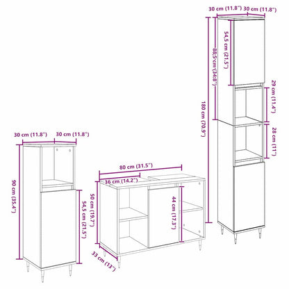 vidaXL Bathroom Furniture Set 3 pcs Black Oak Engineered Wood