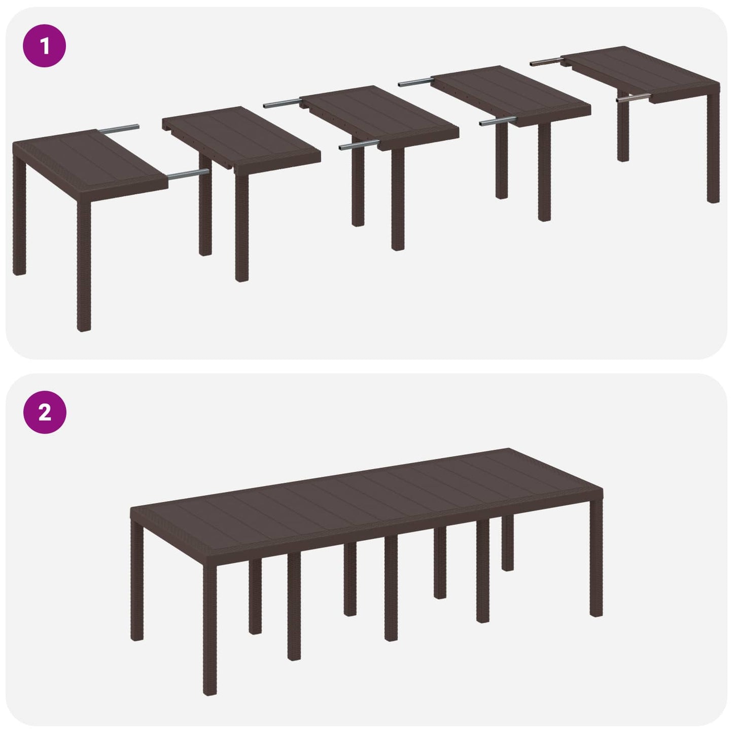 vidaXL Garden Table Brown 250 x 100 x 73 cm Poly Rattan