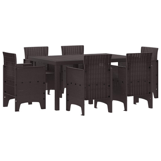 vidaXL Garden Dining Set 7 pcs Brown Polt rattan