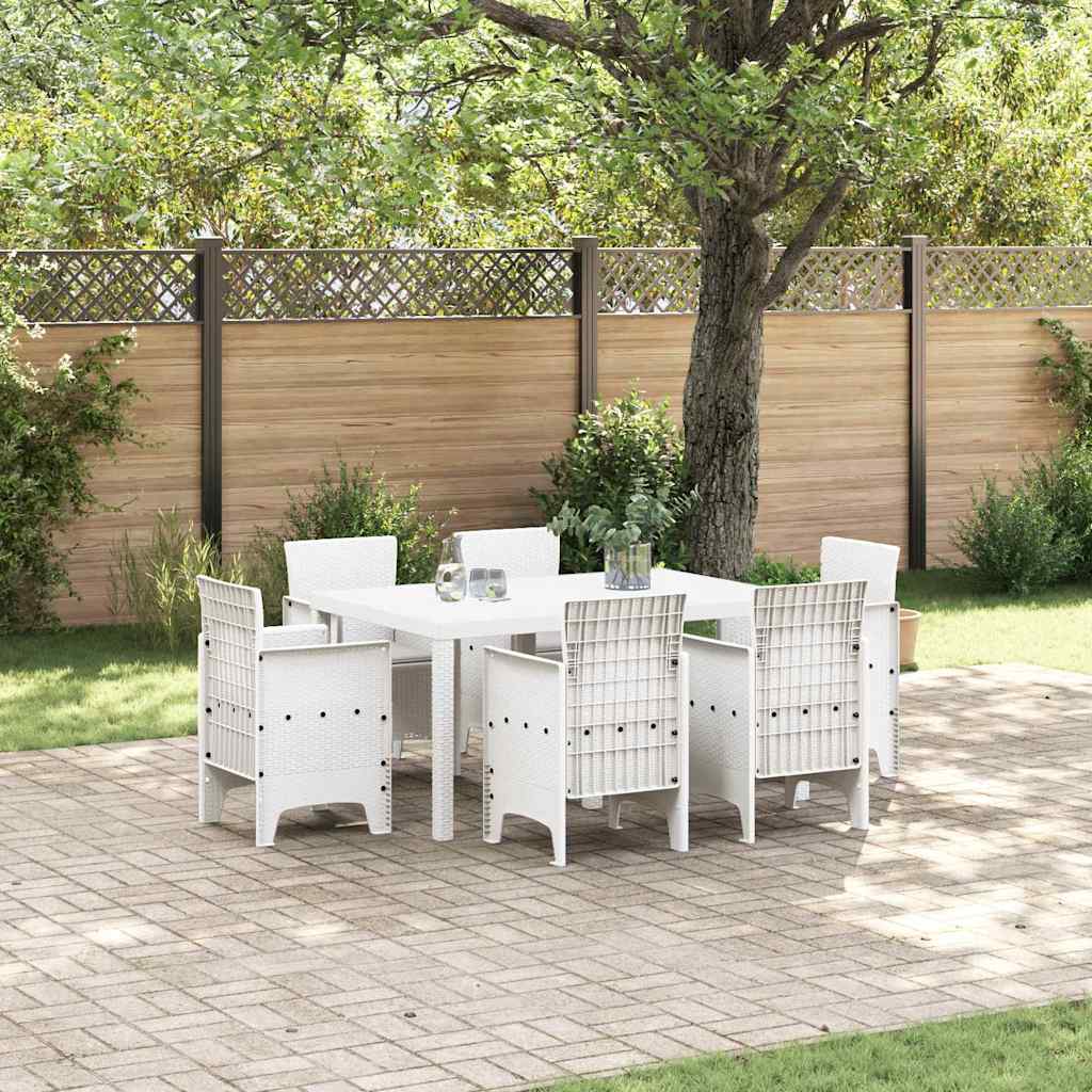 vidaXL Garden Dining Set 7 pcs White Polt rattan