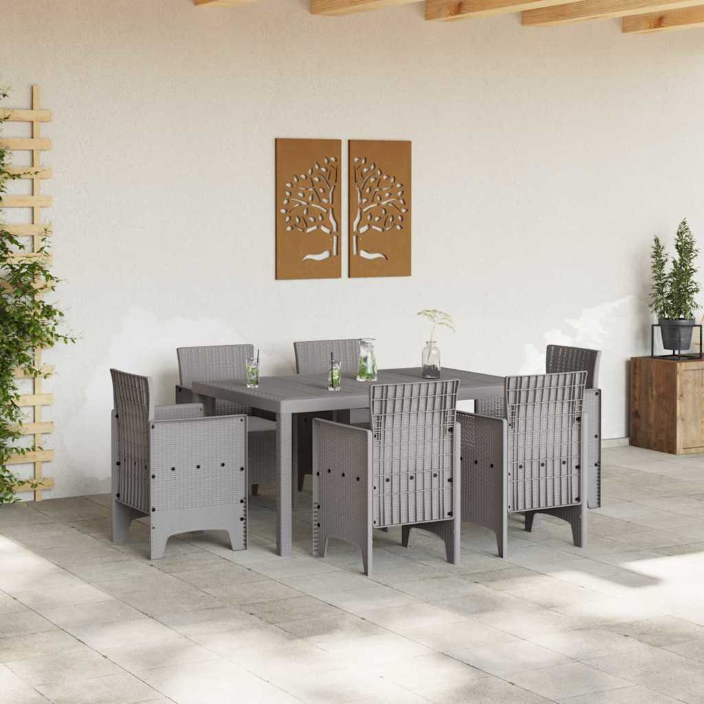 vidaXL Garden Dining Set 7 pcs Light Grey Polt rattan