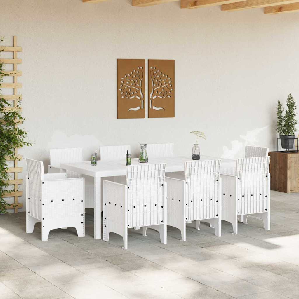 vidaXL Garden Dining Set 9 pcs White Polypropylene
