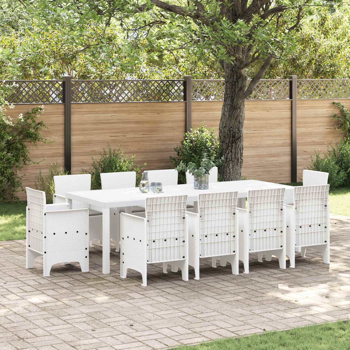 vidaXL Garden Dining Set 11 pcs White Polypropylene