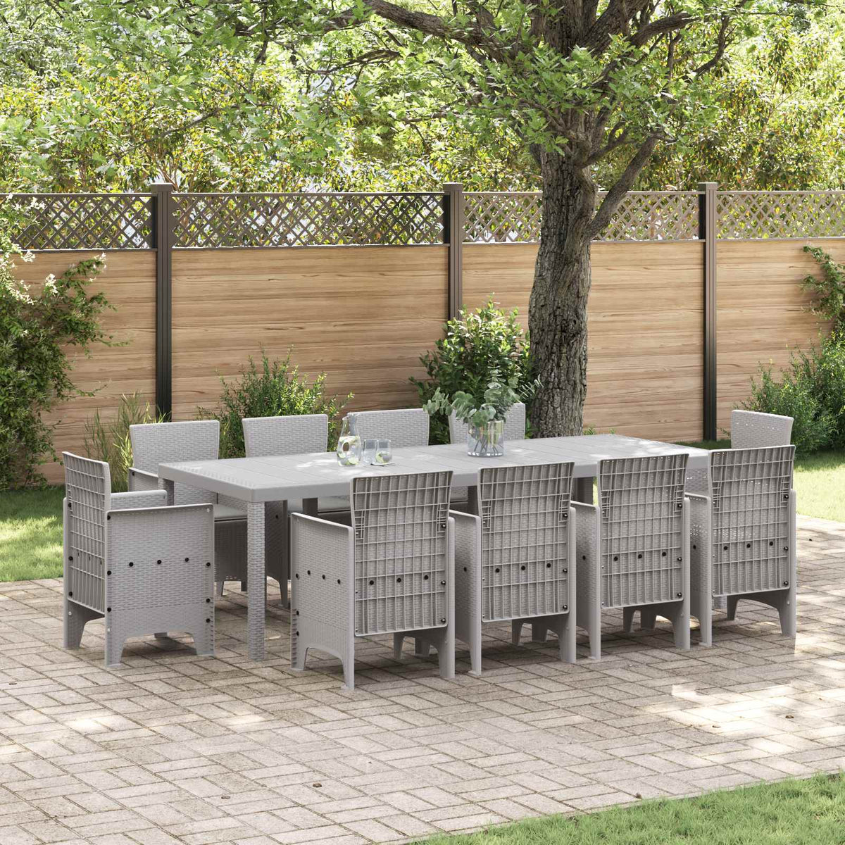 vidaXL Garden Dining Set 11 pcs Light Grey Polypropylene