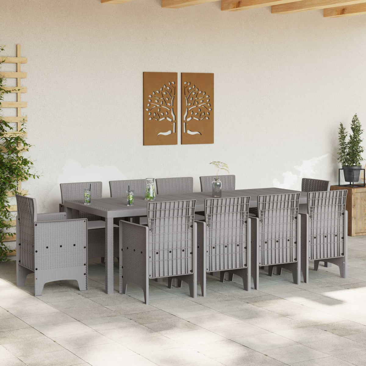 vidaXL Garden Dining Set 11 pcs Light Grey Polypropylene