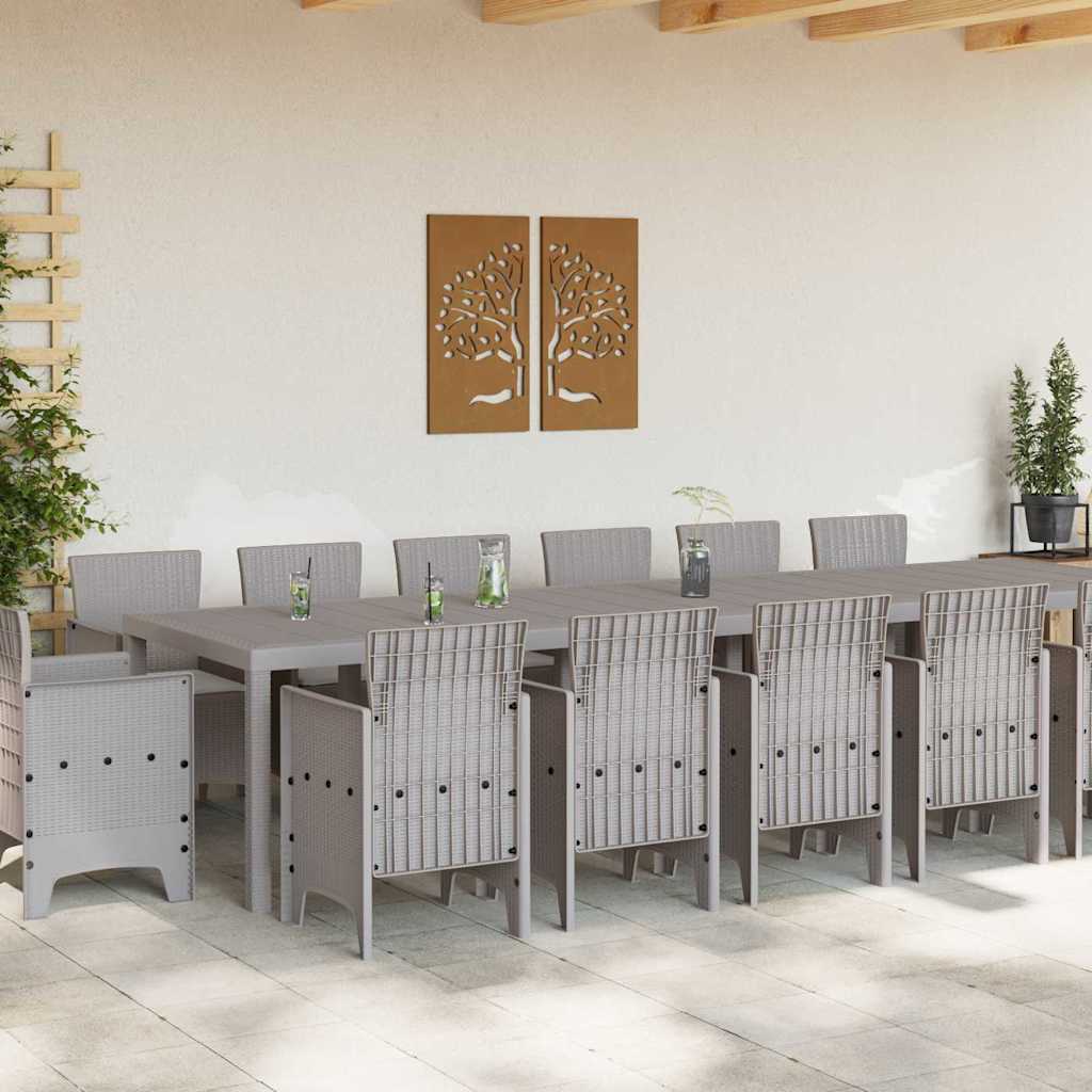 vidaXL Garden Dining Set 15 pcs Light Grey Polt rattan