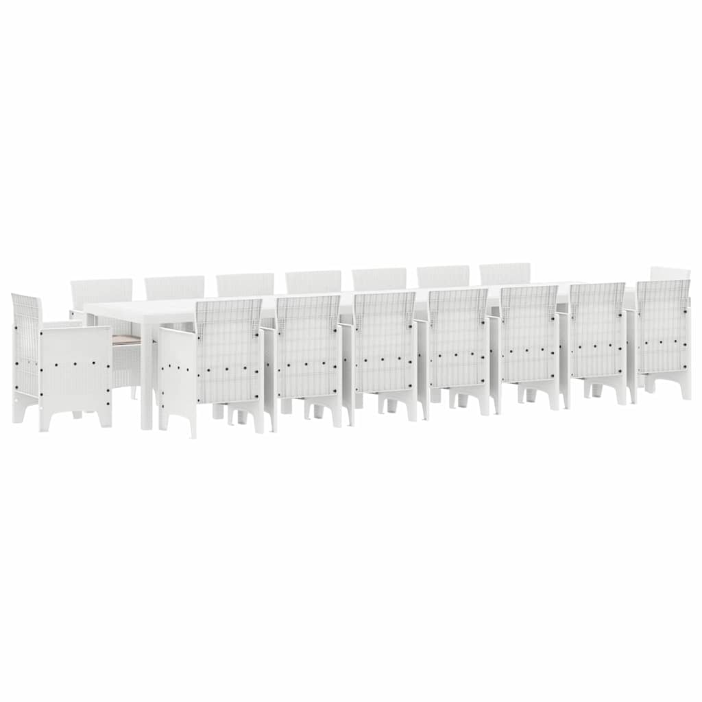 vidaXL Garden Dining Set with Cushions 17 pcs White PP