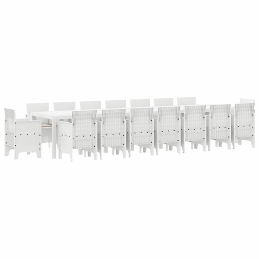 vidaXL Garden Dining Set with Cushions 17 pcs White PP