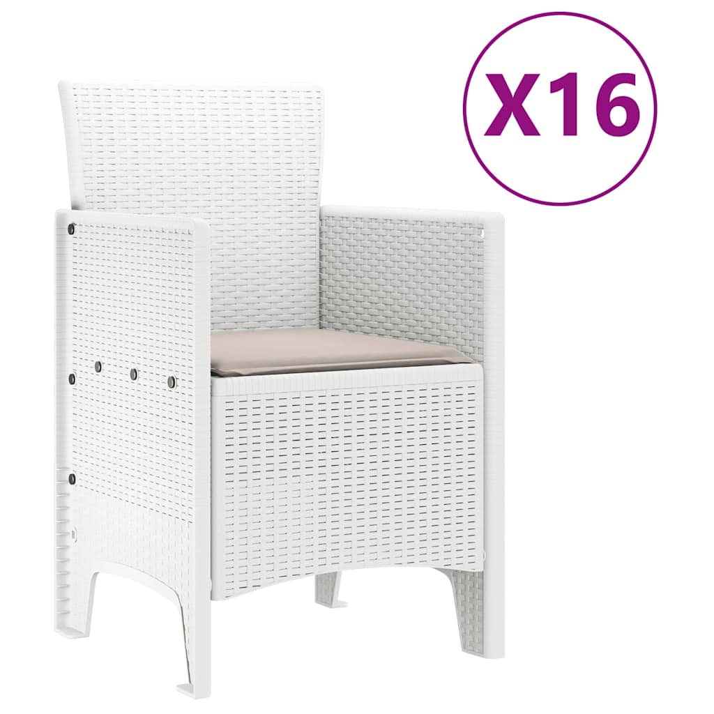 vidaXL Garden Dining Set with Cushions 17 pcs White PP