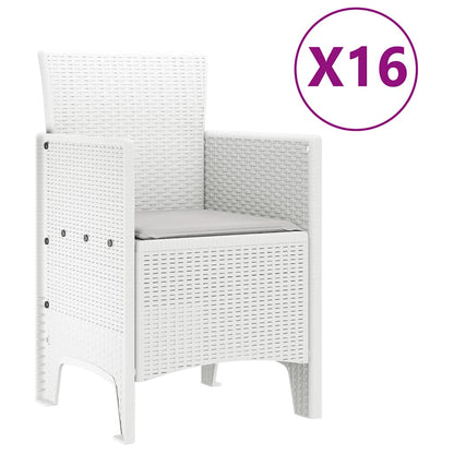 vidaXL Garden Dining Set with Cushions 17 pcs White PP