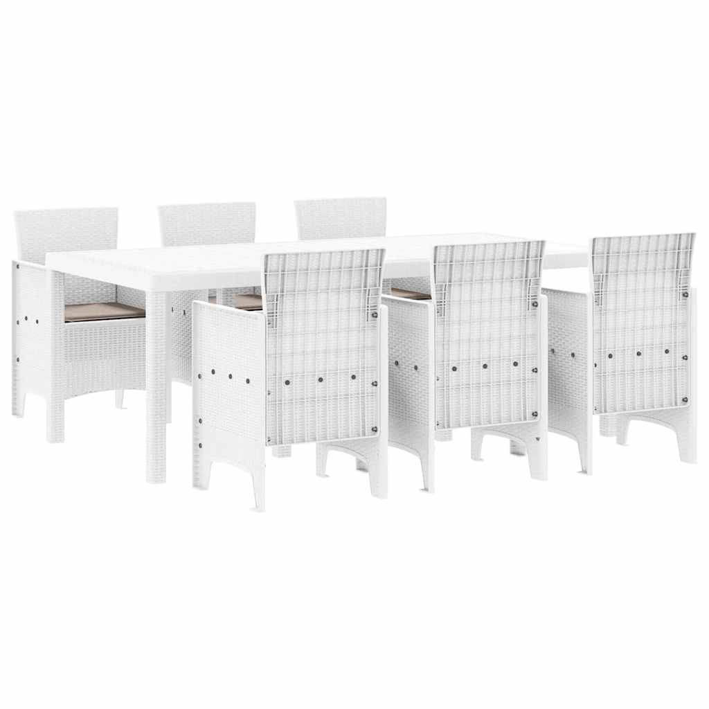 vidaXL Garden Dining Set 7 pcs White Polt rattan