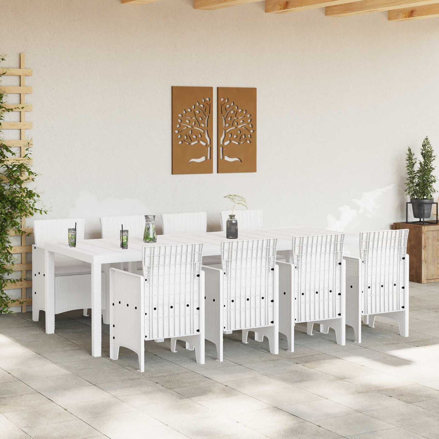 vidaXL Garden Dining Set 9 pcs White Polypropylene