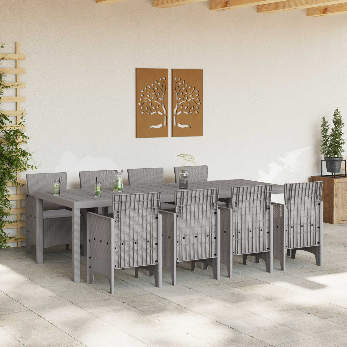 vidaXL Garden Dining Set 9 pcs Light Grey Polypropylene