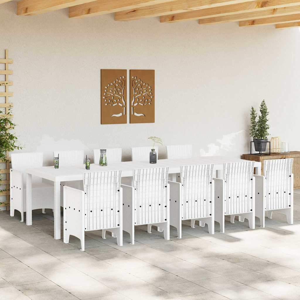 vidaXL Garden Dining Set 11 pcs White Rattan and Steel