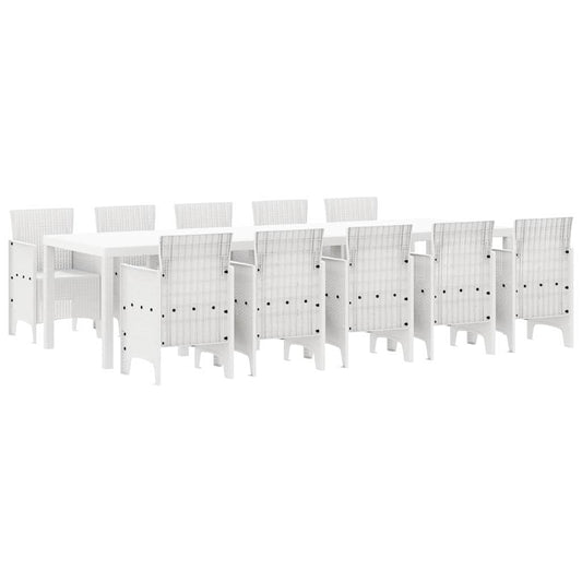 vidaXL Garden Dining Set 11 pcs White Rattan and Steel