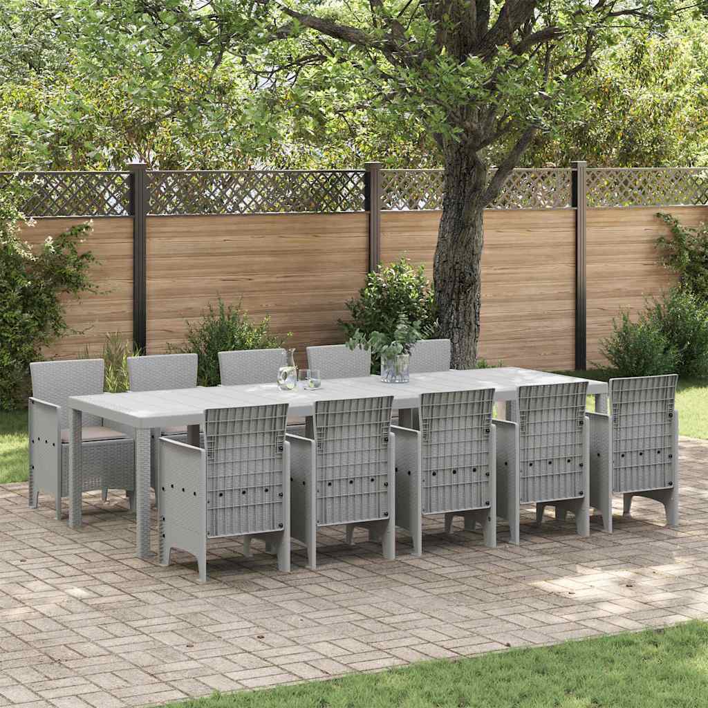 vidaXL Garden Dining Set 11 pcs Light grey Poly rattan