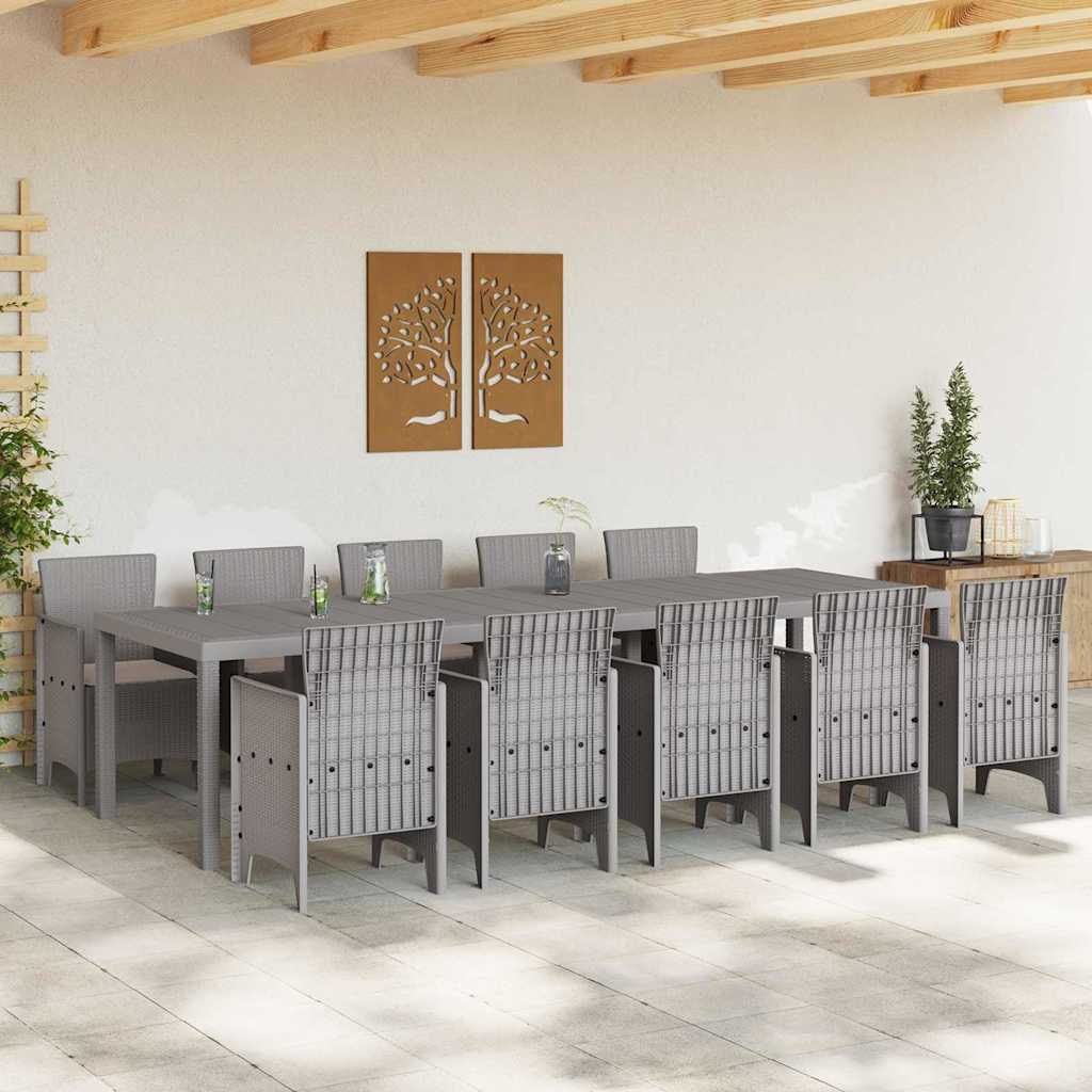 vidaXL Garden Dining Set 11 pcs Light grey Poly rattan