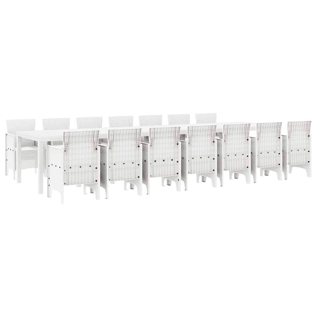 vidaXL Garden Dining Set with Cushions 15 pcs White PP