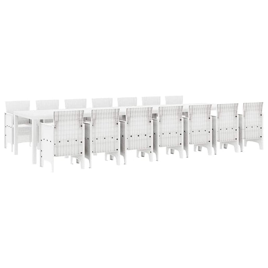 vidaXL Garden Dining Set with Cushions 15 pcs White PP