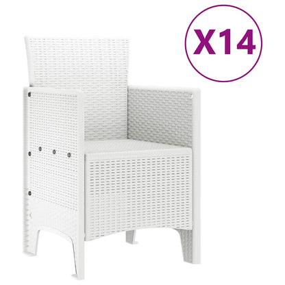 vidaXL Garden Dining Set with Cushions 15 pcs White PP