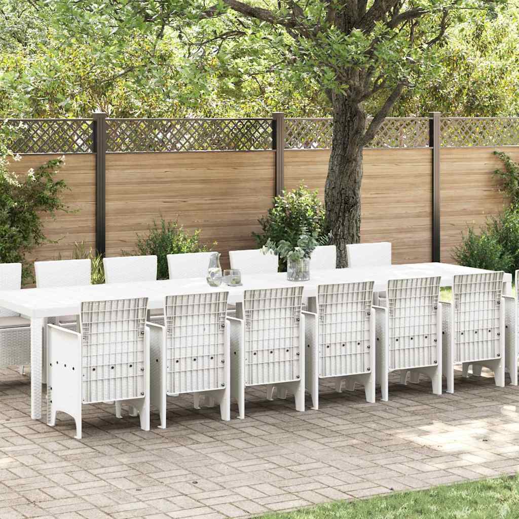 vidaXL Garden Dining Set with Cushion 15 pcs White Poly Rattan