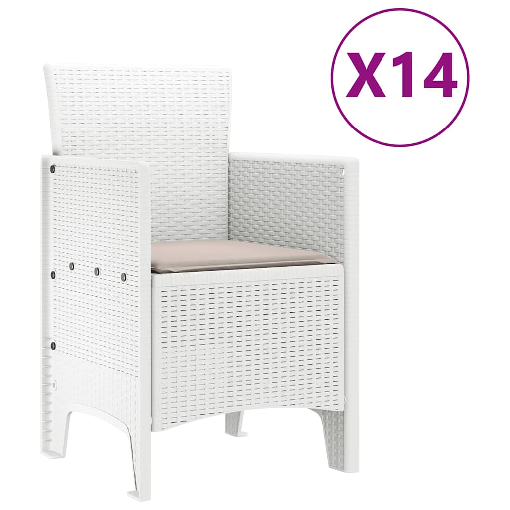 vidaXL Garden Dining Set with Cushion 15 pcs White Poly Rattan