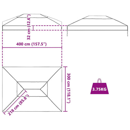 vidaXL Gazebo Cover Replacement Transparent 400 x 300 x 32 cm PVC