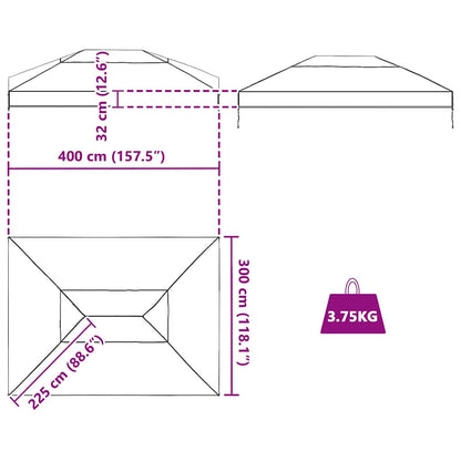 vidaXL Gazebo Cover Replacement Transparent 400 x 300 x 32 cm PVC