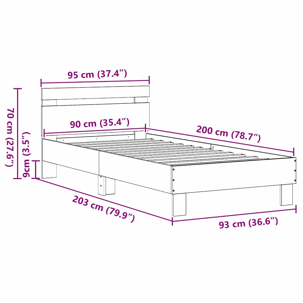 vidaXL Bed Frame Artisan Oak 203 x 95 x 70 cm Engineered Wood